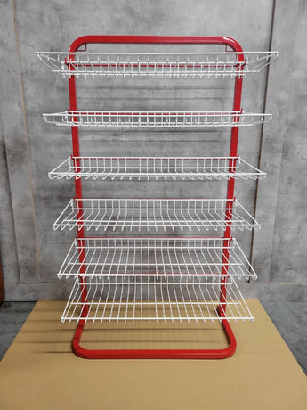 NEW SIZE CS6SHELFRDWT 6 Shelf Display Stand Red Frame and White Shelves 30 Inches Wide